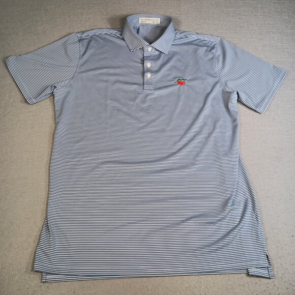 Holderness & Bourne Men L Blue Striped Performance "Cherry Hills" Golf Logo Polo - Picture 3 of 8